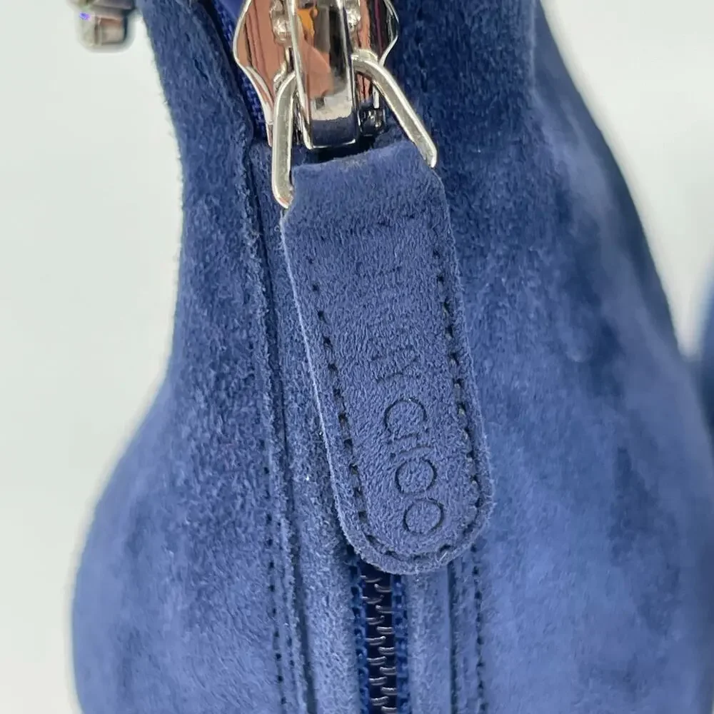 Jimmy Choo Blaize 100 Navy Blue Suede Ankle Bootie Crystal Strap size IT 37